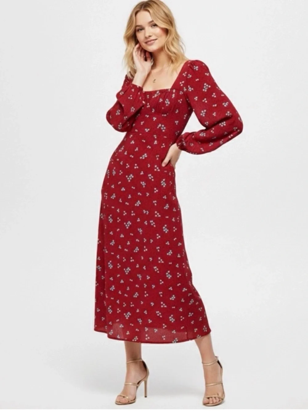 Free People Red Floral Midi Dress